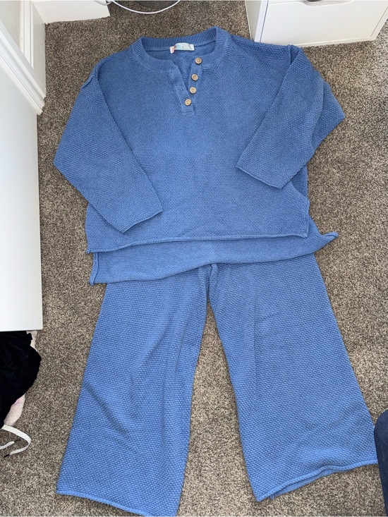 Free People Pants - Free People Hailee Waffle Knit Set Blue medium